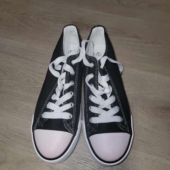 Unbranded Black/White Sneakers Lace Up Casual Shoes Womens - Picture 4 of 5